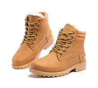 Hitmars Winter Shoes for Women Fur-Lined Warm Ladies Winter Ankle Boots PU Upper Anti-Slip Walking Snow Boots Casual Hi-Top Flat Heel 3.2 CM 3 Brown Size UK 6