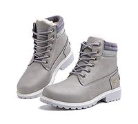 Hitmars Winter Shoes for Women Fur-Lined Warm Ladies Winter Ankle Boots PU Upper Anti-Slip Walking Snow Boots Casual Hi-Top Flat Heel 3.2 CM 3 Grey Size UK 7.5