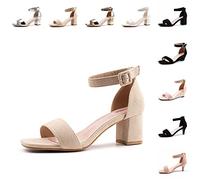 Hitmars Womens Mid Block Heel Sandals Heeled Open Toe Summer Ladies Low Heels Sandals Evening Chunky Wedding Shoes Sexy 6cm/2.4inches Occasion Ankle Strap 1 Khaki Size 6.5 UK