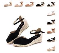 Hitmars Womens Sandals Wedge Espadrilles Ladies Sandals Platform Low Heeled Closed Toe Mid Summer Wedge Sandals Ankle Strap Suede Summer Shoes Black Size 4UK=37EU
