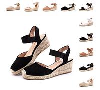 Hitmars Womens Sandals Wedge Espadrilles Ladies Sandals Platform Low Heeled Closed Toe Mid Summer Wedge Sandals Ankle Strap Suede Summer Shoes Black Size 8UK=42EU