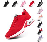 Hitmars Womens Trainers Running Shoes Air Cushion Gym Shoes Athletic Sports Lightweight Breathable Jogging Sneakers for Ladies Walking Shoes Red Size 7.5 UK