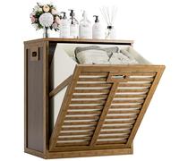 HITNET Bamboo Tilt Out Laundry Hamper, Bathroom Storage Cabinet with Hidden Removable Basket and 3 Sides Cutout Handles, Freestanding Hamper Organizer for Dirty Clothes, Walnut