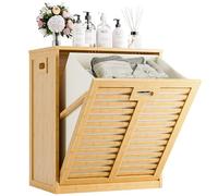 HITNET Tilt Out Laundry Hamper, Bamboo Laundry Cabinet with Hidden Removable Basket, Freestanding Clothes Storage organizer for Bedroom, Bathroom, Living Room, Natural