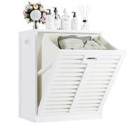HITNET Tilt Out Laundry Hamper Cabinet, Bathroom Laundry Cabinet with Removable Basket, Space Saving Freestanding Bamboo Storage Organizer for Towels and Toys, White