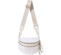 Hitnow Large Nylon Bum Bag for Women, Roomy Crossbody Fanny Pack with Plus Size Adjustable Strap, Beige Checkered, 11.8"L x 5.5"W x 8.3"H, Fashion