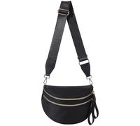 Hitnow Large Nylon Bum Bag for Women, Roomy Crossbody Fanny Pack with Plus Size Adjustable Strap, Black 01, Fashion
