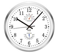 HITO 12" Silent Wall Clock Battery Operated Non Ticking Sweep Movement Glass Cover Silver Aluminum Frame, for Kitchen, Bedroom, Home Office, Living Room Decor (12" White)…