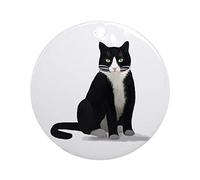Hitonlon Christmas Ornament-Black and White Tuxedo Cat Ornament 2020 Holiday Present Xmas Tree Decorations Ornament Flat Circle Ceramic 2.87 inches, One Size