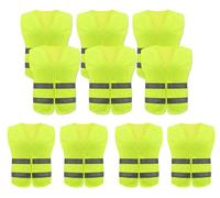 Hitopin 10 Pieces Reflective High Visibility Vests, Hi Vis Safety Vests, High Vis Jacket with 2 Reflective Strips, for Traffic Work, Running, Surveyor and Security Guard (Universal Size)