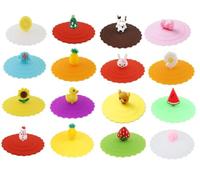 Hitopin 16 Pieces Cartoon Silicone Glass Cup Cover, Reusable Anti-dust Cup Covers, Creative Round Mug Cover, Food-grade Silicone Drink Glass Cup Lids, for Coffee Beer Mug Cup Drinking Glasses Home