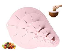 Hitopin 5 Pieces Silicone Suction Lids, Silicone Food Lids, Silicone Bowl Cover, Silicone Fresh Retention Lid, for Bowls, Plate, Pots Pans, Oven and Refrigerator-5 Sizes, Pink