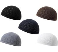 Hitopin 5Pcs Men Muslim Prayer Kufi Hat,Cotton Islam Prayer Hat,Muslim Winter Hat,Muslim Crochet Hat,Islamic Muslim Islam Prayer Take Knit Style Helmet Liner Hats Caps for Men,Sun Hat