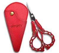 HITOPTY Sewing Embroidery Scissors with Cover, Sharp Threading Scissors for Needlework Craft Yarn Art Paper Detail Cutting, Straight Tip Little Snips Red Vintage