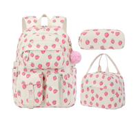 HiTotes Coquette Backpack School Bag for Girls 3Pcs Set Strawberry Backpack Kawaii Daypack for Secondary Primary Middle School