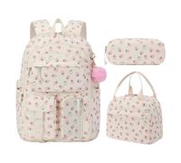 HiTotes Coquette Backpack School Bag for Girls 3Pcs Set Strawberry Backpack Kawaii Daypack for Secondary Primary Middle School
