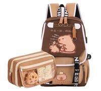 HiTotes Cute Capybara Backpack School Bag Aesthetic Preppy Cartoon Rucksack Kawaii Stitch Flap Backpack Ita Bag