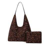 HiTotes Leopard Suede Tote Bag - Cheetah Print Brown Slouch Hobo Work Bag
