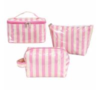HiTotes Striped Makeup Bag 3pcs Vanity Case Set PVC Cosmetic Bag Travel Toiletry Bag