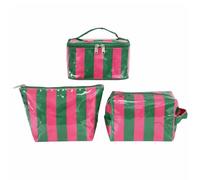 HiTotes Striped Makeup Bag 3pcs Vanity Case Set PVC Cosmetic Bag Travel Toiletry Bag