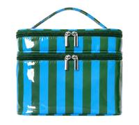 HiTotes Striped Makeup Bag Vanity Case PVC Cosmetic Bag Double Layer Travel Toiletry Bag