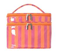 HiTotes Striped Makeup Bag Vanity Case PVC Cosmetic Bag Double Layer Travel Toiletry Bag