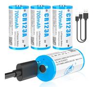 HITRENDS CR123A Rechargeable Batteries with USB-C Charging Port - 700mAh 3V Lithium-Polymer Battery, 1000-3000 Cycles, Leak-Proof & Eco-Friendly for Cameras, Flashlights, Smoke Detectors（4-Pack）