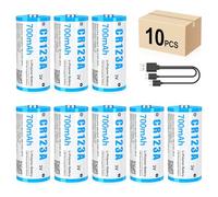HITRENDS CR123A Rechargeable Batteries with USB-C Charging Port - 700mAh 3V Lithium-Polymer Battery, 1000-3000 Cycles, Leak-Proof & Eco-Friendly for Cameras, Flashlights, Smoke Detector (10)