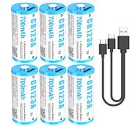 HITRENDS CR123A Rechargeable Batteries with USB-C Charging Port - 700mAh 3V Lithium-Polymer Battery, 1000-3000 Cycles, Leak-Proof & Eco-Friendly for Cameras, Flashlights, Smoke Detector (6)