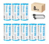 HITRENDS CR123A Rechargeable Batteries with USB-C Charging Port - 700mAh 3V Lithium-Polymer Battery, 1000-3000 Cycles, Leak-Proof & Eco-Friendly for Cameras, Flashlights, Smoke Detector (8)