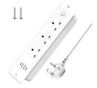 HITRENDS Recessed Power Strip with USB, Recessed Power Socket with 3 Outlets 2 USB A 2 USB-C Ports, 1.8M Extension Lead with Switch, Hidden in the Furniture Desk Table, White