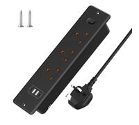 HITRENDS Recessed Power Strip with USB, Recessed Power Socket with 3 Outlets 2 USB A 2 USB-C Ports, 1.8M Extension Lead with Switch, Hidden in the Furniture Desk Table, Black