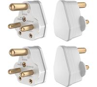 HITRENDS Round 3 Pin Plugs - 4 Piece Set, Mains Plug Adaptor for Home & Stage Lights (White)