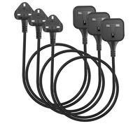 HITRENDS Single Socket Extension Lead 0.6m, 1 Gang UK 3-Pin Plug with Fused (13A 3250W Max), Short Extension Cord for Travel, Home, Office, Black (3-Pack)