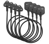 HITRENDS Single Socket Extension Lead 0.6m, 1 Gang UK 3-Pin Plug with Fused (13A 3250W Max), Short Extension Cord for Travel, Home, Office, Black (4-Pack)