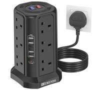 HITRENDS Tower Extension lead with USB Slots, PD18W USB C Fast Charger, 5 USB Ports & 12 Way Extension Tower (13A 3250W), Surge Protection Extension Lead with Switch, 1.8M Cable for Office & Home
