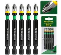 HitScrews Anti-Slip Screwdriver Bits #2,Magnetic PH2 Bit 3" /75mm 5Pcs | 360° Laser-Etched Anti-Slip Impact Bits, Taiwan S2 Steel CNC Tip, 1/4" Hex Shank, For Furniture DIY & Carpentry
