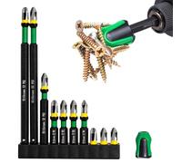 HitScrews PH1 PH2 PH3 Mix Anti Slip Screwdriver Bits Set Magnetic Bit 10Pcs | 2026 New 360° Laser-Etched Long Impact Bits Taiwan S2 CNC Precision Tip Includes Screwdriver Magnetizer
