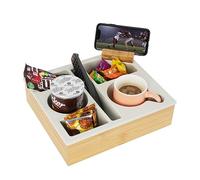 Hitseon Couch Cup Holder Tray, Handy Silicone Bamboo Couch Caddy with Rotatable Phone Holder for Bed Car Seat Organizer, Waterproof Anti-Spill Sofa Cup Holder for Snacks Beverage Remote White
