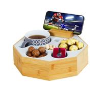 Hitseon Couch Cup Holder Tray, Octagonal Silicone Bamboo Sofa Cup Holder with Rotatable Phone Holder for Bed RV Car, Waterproof Couch Caddy for Snacks Beverage Remote (White)