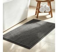HITSLAM 80x50cm Chenille Bath Mat Non Slip, Ultra Absorbent, Charcoal