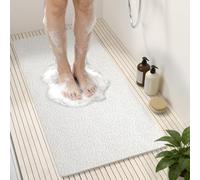 HITSLAM Bath Mat Non Slip Anti Mould, 88 x 40 cm Long Soft PVC Loofah Shower Mat for Inside Shower, Bathtub Mat without Suction Cups, Quick Drying Bath Tub Mat for Bathroom, Easy to Clean, White