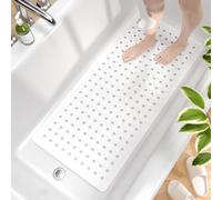HITSLAM Bath Mat Non Slip Anti Mould, 89 x 40 cm Long Non Slip Shower Mat for Inside Shower, Machine Washable Bathroom Bathtub Mat with Strong Suction Cups and Drain Holes, Soft on Feet, White