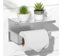 HITSLAM Brushed Nickel Toilet Roll Holder with Phone Shelf, Stick on Silver Toilet Paper Holder for Bathroom, SUS 304 Stainless Steel, Two Installation of Self-Adhesive and Wall Mounted