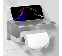 HITSLAM Brushed Nickel Toilet Roll Holder with Shelf, Self Adhesive or Screw Wall Mount Toilet Paper Roll Holder, Rustproof Stainless Steel Toilet Tissue Holder for Bathroom, Kitchen