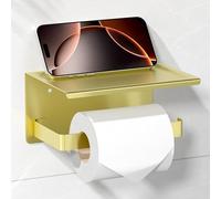 HITSLAM Gold Toilet Roll Holder with Shelf, Self Adhesive or Screw Wall Mount Toilet Paper Roll Holder, Rustproof Stainless Steel Toilet Tissue Holder for Bathroom, Kitchen