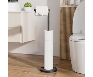 HITSLAM Matte Black Free Standing Toilet Roll Holder with Heavy Duty Base, SUS304 Stainless Steel Freestanding Toilet Paper Holder with Reserve, Toilet Roll Storage Stand for Bathroom