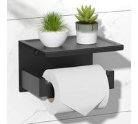 HITSLAM Matte Black Toilet Roll Holder with Phone Shelf, Stick on Toilet Paper Holder for Bathroom, SUS 304 Stainless Steel, Two Installation of Self-Adhesive and Wall Mounted