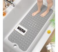 HITSLAM Non Slip Bath Mat for Tub, 101 x 40cm Extra Long Shower Mat Anti Mould, Machine Washable Bathroom Bathtub Mat with Suction Cups and Drain Holes, Soft on Feet, Opaque gray