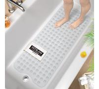 HITSLAM Non Slip Bath Mat for Tub, 101x40cm Extra Long Clear Shower Mat | Anti Mould, Machine Washable PVC Bathroom Bathtub Mat with Strong Suction Cups & Drain Holes, Soft on Feet
